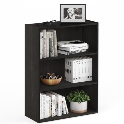 Furinno PASIR Book Shelf, 3-Tier Bookshelf, Storage Shelves Bookcase, 9.7 x 23.7 x 31.5, for Living Room, Bedroom, Home Office, Blackwood