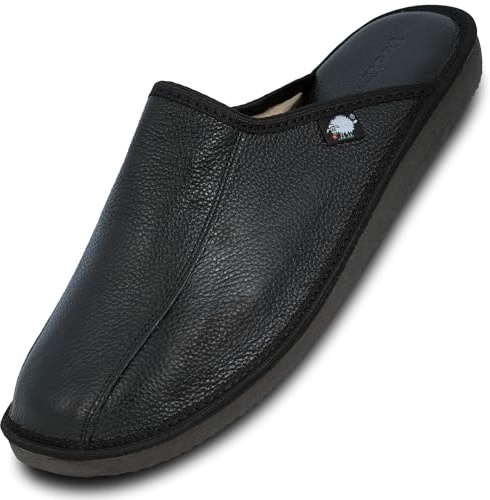FOOTHUGS Leather Mule Men's Slippers, Open Back Slip-On Mules for Men with Memory Foam Insole for Home use (10UK/44EU Black)