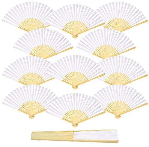 ZOOI Paper Fan Wedding Decorations, 12 PCS White Hand Fan Folding, Wedding Favours for Guests, Paper Fan Handheld, Wedding Gifts Bride Fan Bridal Shower & Hen Party Accessories, Wall Decor DIY