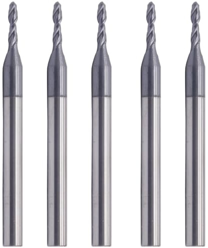 BestParts High Performance 5Pcs Solid Carbide Ball Nose End Mill, AlTiN Coated, 2 Flute, 30 Degree Helix, 1/16 Cutting Diameter, 1/8 Shank Diameter, 1/4 Length of Cut, 1-1/2 Overall Length
