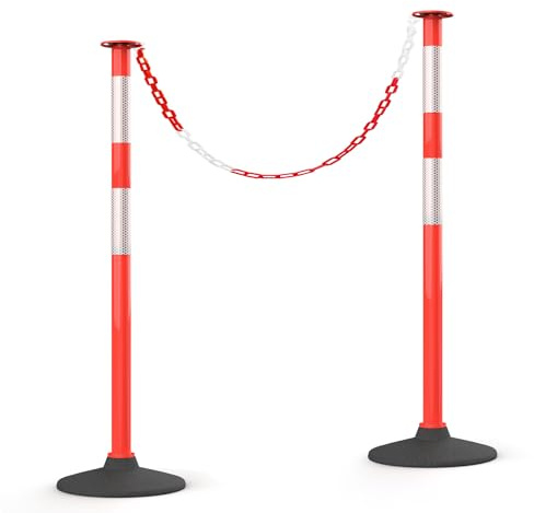 HiGiant 2 Pack 34 Inches Traffic Delineator Posts with Weighted Rubber Base, Portable Orange Safety Posts Cones with Reflective Collars and 5 Ft Plastic Chains for Parking Lot, Construction Work