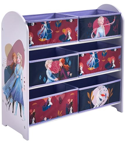 Disney Frozen Toy Storage Unit: 6-Box Organizer for Bedroom - Made from Engineered Wood/Fabric/Metal - Easy Assembly and Clean Up