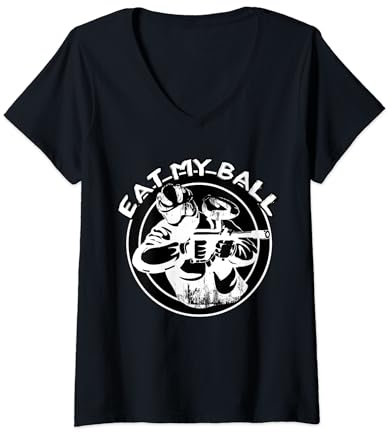 Damen Paintball Paintballmarkierer, eat my ball, weiss kugeln T-Shirt mit V-Ausschnitt