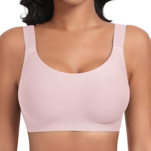 Ganado Soutiens-Gorge Femme sans Armature Confort Classiques Brassière avec Coussinets Col en U Brassiere sans Coutures (Rose,XXL)