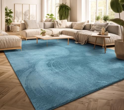 TT Home Wohnzimmer Teppich Kurzflor Anti-Rutsch Rückseite Unifarben Modern Waschbar, Farbe: Hellblau Türkis, Größe:200 cm Quadrat