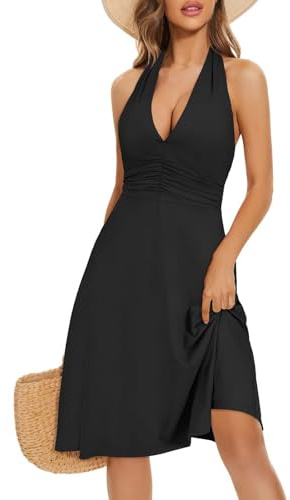 Robe Bohème Chic Longue pour Grossesse, Shooting Photo, Été, Communion, Demoiselle d'Honneur, Mariée - Lin, Portefeuille - Noir XL