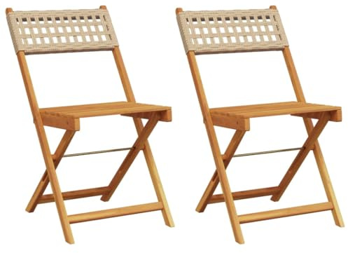 vidaXL Sillas de bistró 2 uds Madera Maciza de Acacia ratán PE Beige, Silla de bistró para Exterior, Silla de Exterior, Silla Plegable