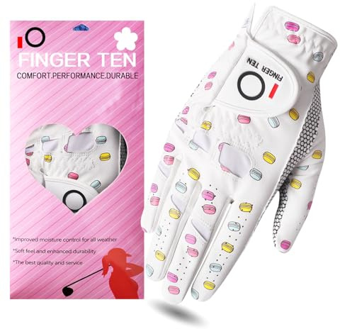 Gant de golf pour femme main gauche et droite, gant de golf pour femme golfeuse gauche et droite avec adhérence toutes saisons, taille XS, S, M, L XL (Blanc, Medium (Porté Dans La Main Droite))