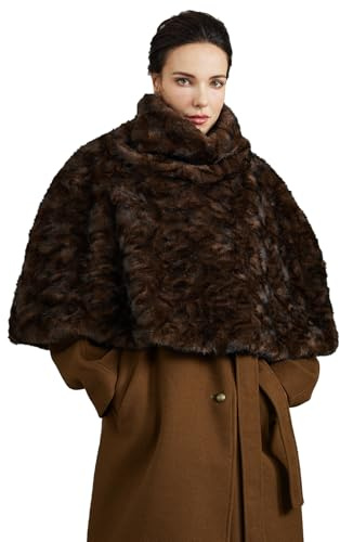 BEAUTELICATE Poncho Cape en Fausse Fourrure Manteau Col Roulé Chaud Boléro Châle Étole Luxe sans Manches pour Soriée Mariage De Hiver Deguisement De Médiévale Noël