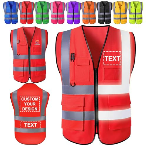 Gilet de sécurité personnalisé Gilet de sécurité réfléchissant haute visibilité Logo personnalisé avec poches Fermeture éclair Classe 2 pour hommes Travail de sécurité