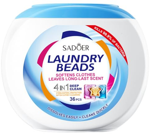 SADOER Cápsulas Detergente Triple Cámara 4 en 1 – Limpieza Profunda y Quitamanchas, Cápsulas Solubles en Agua Fría y Caliente, 36 Monodosis de 12 g