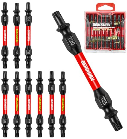 GEINXURN 10-teiliges T20/T25 Torx Schlagfest Doppelend Schraubendreher Bit Set, 65mm Tx 25 Tx20 Bitsatz, Magnetisch, aus S2-Stahl, mit Aufbewahrungsbox