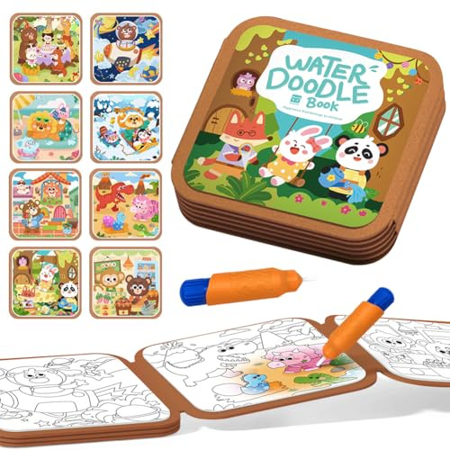 OZXVXZO Livre de coloriage à l'eau - Animaux - Avec stylo à eau - 4 pages à motifs - Rechargeable - Réutilisable - Pour enfants à partir de 3 ans - Cadeaux pour enfants