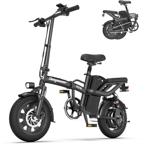 DEEPOWER K316 Bici Elettrica Pieghevole, 16 Bicicletta Elettrica, Batteria Rimovibile 48V 17.5Ah, Autonomia 60 km, Luci Anteriori e Posteriori, Sospensioni Multizona, E bike per Adulti & Adolescenti
