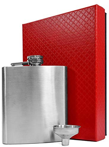 EYEPOWER Fiaschetta in Acciaio Inox 210ml + Imbuto + Elegante Confezione Regalo | Fiasca di Metallo Inossidabile 0,2 l per alcolici | Bottiglietta 7oz