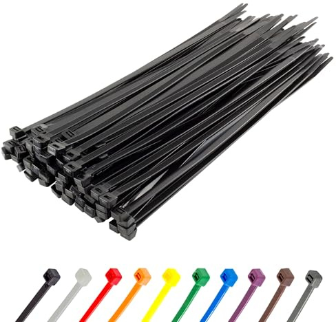 Gocableties Heavy Duty Long Black Cable Ties, 300mm x 7.6mm, Pack of 100, 12 Nylon Zip Ties, Plastic Tie Wraps, Secure Self-Locking Mechanism, for Home, Garden, Office and DIY