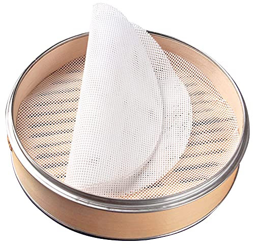 GUCUJI 4Pcs 10 inch Non Stick Silicone Steamer Liners Mesh Mat Pad Steamed Buns Dumplings Baking Pastry Dim Sum Mesh