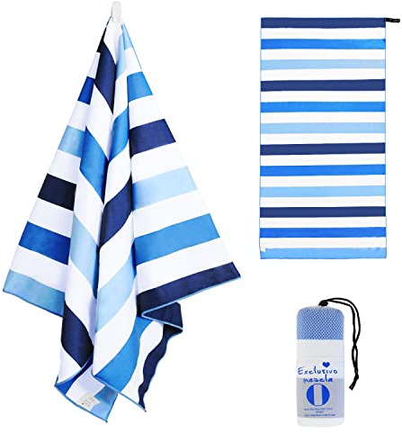 Exclusivo Mezcla Quick Dry Beach Towel, Large Lightweight Sandfree Pool Towel for Swimming Camping Travel with Bag (Blue, 30x60 Inches)