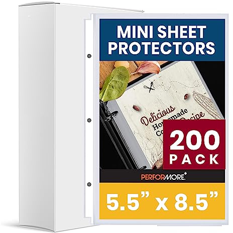 Office Werks Heavyweight Clear Mini Sheet Protectors Holds 5.5 x 8.5 Inches Sheets, Fits a 3-Ring Binder, Crystal Clear, Acid-Free, Archival Safe with Reinforced Holes, Top Loading (200 Pack)