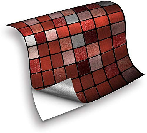 25pcs Kitchen Bathroom Wall Tile Stickers, Hiser DIY Square Classic Marble Mosaic Style Waterproof Decals Sticker for Kitchen Living Room Bathroom Home Decor Self-Adhesive (15x15cm,Red-mosaic)