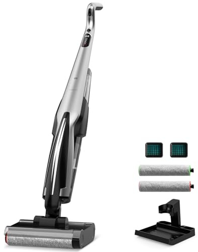 Deerma DEM-VX96W Aspirapolvere Senza Fili Stazione Umido e Secco, 150W con Autopulizia e Disinfezione, Ottimo per Pavimenti Duri e Animali Domestici