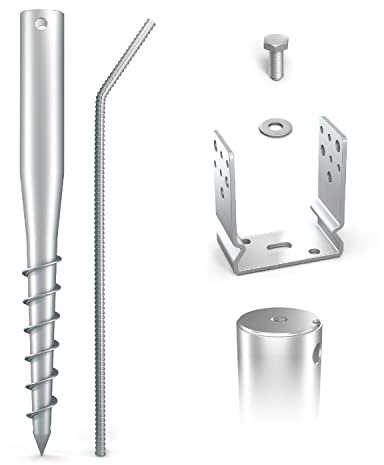 MAXERIO 80 cm U-Set 6er Schraubfundamente inkl. 81 mm Pfostenträger; Ø 60 x 2; M12