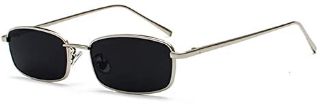 eiTurlutz Klassisch Rechteckige Sonnenbrille Retro Schlank Metallrahmen Brille Vintage Rectangle Süßigkeitsfarbe Sonnenbrille Silber/Grau