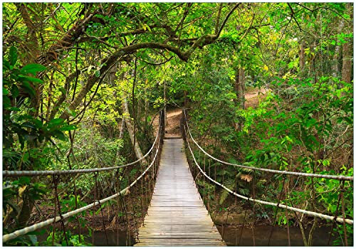 Wallario Vliestapete Fototapete Hängebrücke im Urwald grüner Dschungel - Wandtapete Größe: 200 x 140 cm