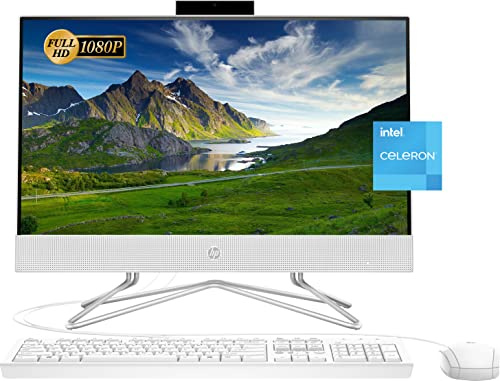 HP 2022 All-in-One Desktop, 21.5 FHD Display, Intel Celeron J4025 Processor, 16GB RAM, 512GB PCIe SSD, Webcam, HDMI, RJ-45, Wired Keyboard&Mouse, WiFi, Windows 11 Home, White