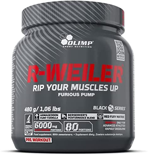 OLIMP “R-Weiler” Pre Workout Booster Pulver 480g - Vitamin B Komplex Und Koffein - Beta-Alanin - Ergänzung Ohne Zucker - Getränkepulver Für Energy Drink (Red Punch)