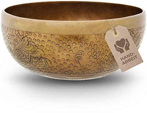 Tibetische Klangschale Blume des Lebens für Yoga, Meditation und Entspannung, Ø 20 cm, 1.100 Gramm, antike Oberfläche, Traditionelle Handarbeit in Profi-Qualität