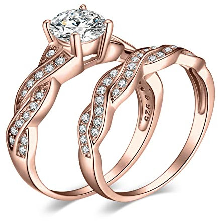 JewelryPalace Wickelring Unendlichkeit Verlobungsring Paar Eheringe Ring Silber 925 Damen, Zirkonia Trauringe Damenring Hochzeitsringe Antragsring Memoirering Ringe Set, Damen Schmuck Rosegold 55