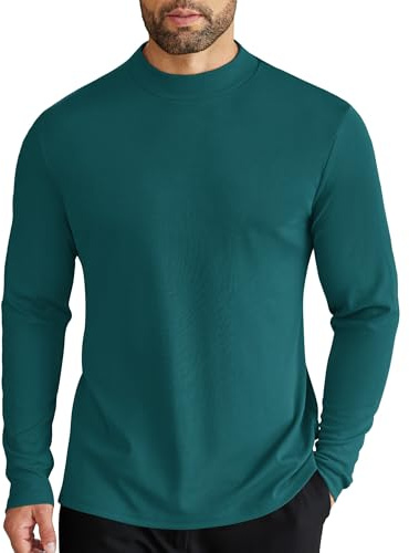 COOFANDY Mens Lightweight Turtleneck Shirts Long Sleeve Turtle Neck Tops Pullover Ribbed Base Layer T-Shirt, Green, X-Large
