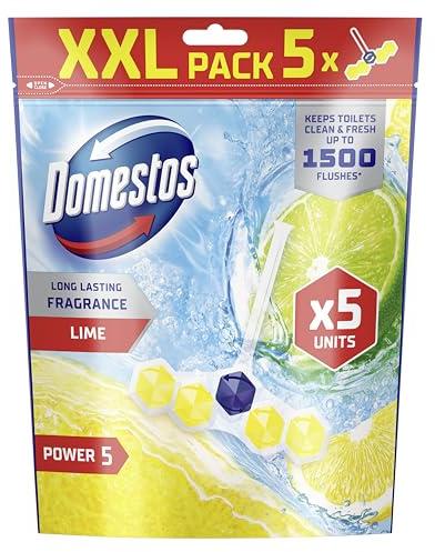 Domestos Power 5 Lime Toilet Rim Blocks toilet freshener with a long-lasting fragrance clean and freshen for up to 300 flushes 5x 50 g