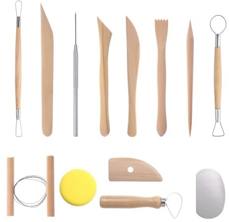 SMYJDMM Ton Werkzeug, 13 Stück Holz Keramik Ton Werkzeuge Set, Keramik Werkzeug Clay Tools Töpferwerkzeug Set Keramik Schnitzen Werkzeug für DIY Modellbau Schnitzarbeiten Kerzenherstellung