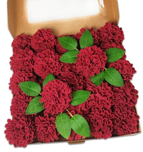 MISNODE 25 ST Konstgjorda Hortensiablommor Bukett, Latex Real Touch Hortensior Naturtrogna Stora Hortensiablommor, Konstgjorda Blommor Torra Blommor, Faux Hortensia Stjälkar,(25pcs-vin, röd)