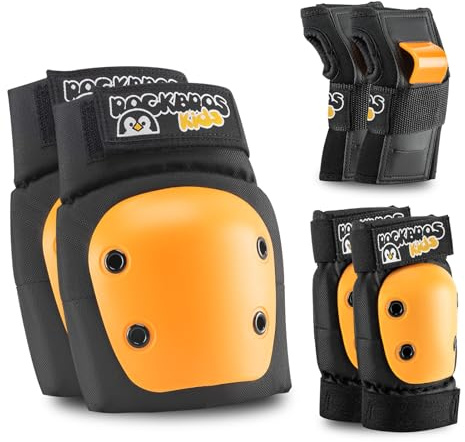 ROCKBROS Knieschoner Kinder 6 in 1 Set, Skate Protektoren Schoner Inliner Knieschützer, Handgelenkschoner und Ellenbogenschützer Fahrrad Skateboard Sport für Mädchen und Jungen