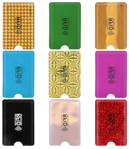AOUZO 9 Stück RFID Blocker Kartenhülle, 9 Farben RFID Blockierende Hüllen Kreditkartenhülle RFID Kartenschutzhalter Geldbörsen Identitätsdiebstahl Prävention für Frauen Männer