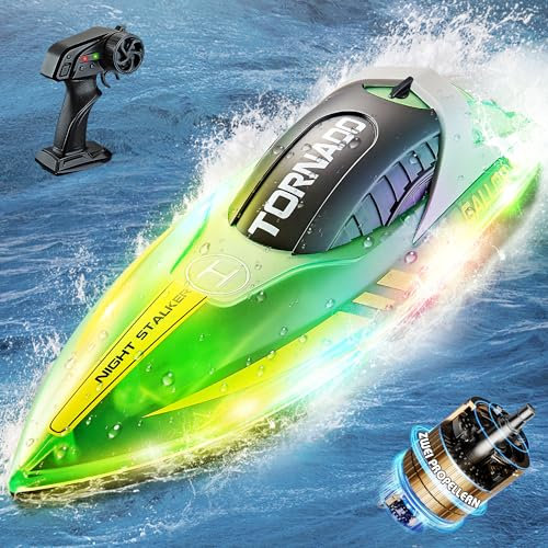 Ferngesteuertes Boot ab 6 8 Jahre, 2,4 GHz RC Boot Ferngesteuert für Kinder mit LED-Licht, 15 KM/H Speedboot Motorboot Spielzeug für Pool Kinder
