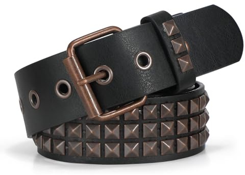 VONMELLI Cinturón Tachonado Metal Punk Rock Cinturones con Remaches para Mujeres/Hombres Cinturón de Cuero Punk Cinturón Gótico Accesorios para Pantalones Jeans, Negro Con Hebilla De Oro Antiguo, L: