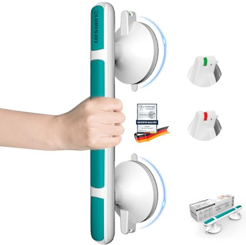 LORESJOY Poignée de Douche avec Ventouse, Poignée de Baignoire, Ventouse de Poignée Douche, Sans Perçage, Poignée de Douche, Mobiles Barres D'appui de Salle de Bain(Bleu)