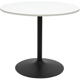 Miliboo Esstisch, rund, Weiß und Metall, Schwarz, Durchmesser 90 cm, Calista