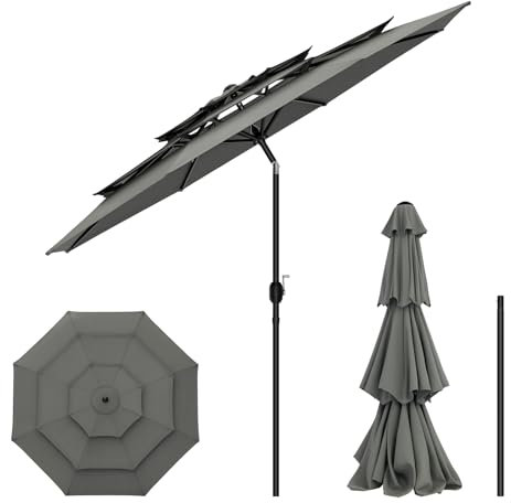 WOLTU Parasol de Jardin avec Toile φ292cm, Parasol Déporté avec Protection UV UPF 50+, Inclinable, Portable, Résistant au Vent, avec 3 Évents pour Balcon/Terrasse/Plage, Gris foncé