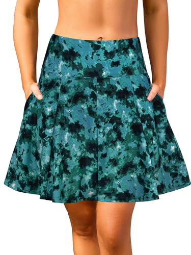 SHEKINI Womens Tummy Control Swim Skirt Bikini Bottoms Green Printed Medium