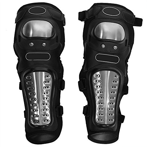 Ginocchiera per Moto Professionali,2 Pezzi Moto Motocross Ciclismo Ginocchio in Lega di Acciaio Inox ed EVA,Design Ergonomico Protezioni Parastinchi Armature Set per Motocross Enduro,Nero
