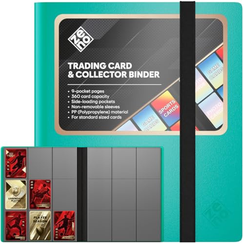Album Carte Collezionabili – Binder 9 Tasche Card Binder con Capacità 360 Tasche Laterali Non Rimovibili PP (Polipropilene) Resistente Album per Collezioni Standard Trading Cards TCG Sportive - Verde