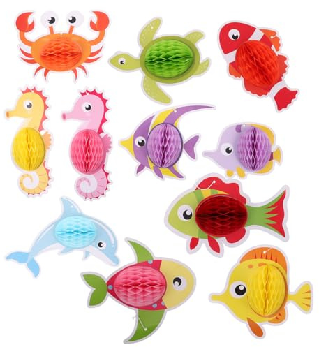 Veemoon Décorations Suspendues Thème Océan 11 Pièces en Papier Nid D’Abeille Tortue et Mer Boules Alvéolées en Papier de Soie pour Fête D’Été Piscine et Plage Décorations Colorées pour