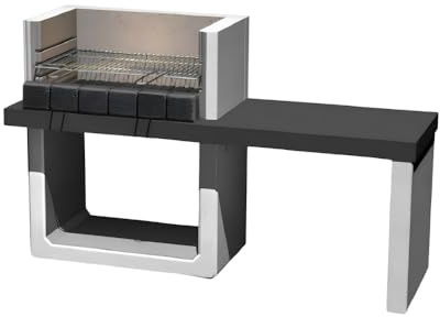 SAROM Porto New, Barbecue in Calcestruzzo Alleggerito con Tavolo Laterale Integrato, Griglia Cromata 67x40 cm, 3 Altezze Regolabili, Safe Grill, 160x51,5x96,8 cm, 259 kg