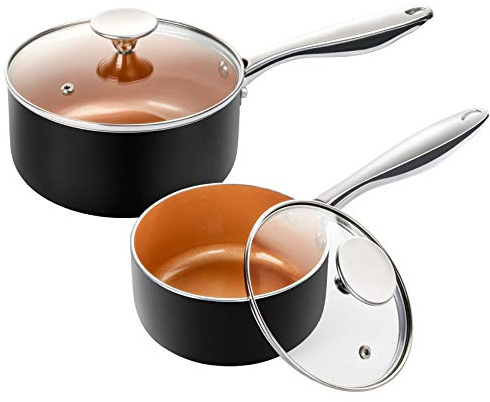 MICHELANGELO Nonstick 1Qt & 2Qt Copper Sauce Pan Set with Lid, Small Pot with Lid, Ceramic Nonstick Saucepan Set, Small Sauce Pots