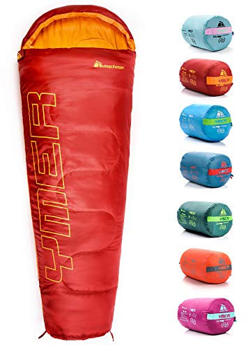 Sovsäck för barn campingutrustning resa sömn väsentlig isolerad varm lätt resa vandring inomhus utomhus hela säsongen vår sommar höst YMER (130+25 cm, rödorange)